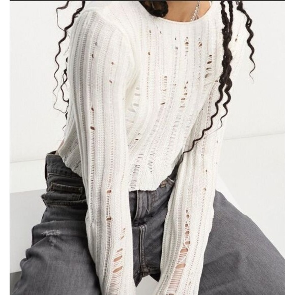 Reclaimed Vintage Cropped Laddered Jumper Size‎ 10 White NWT